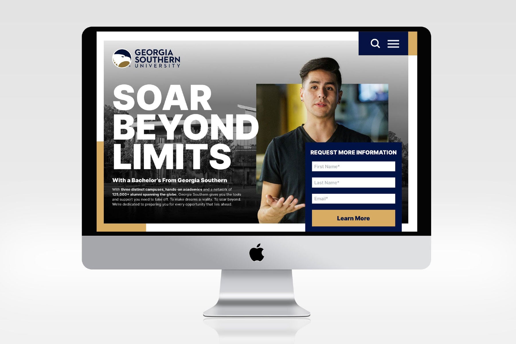 Image illustrating a landing page design for Georgia State University, featuring bold visuals, a user-friendly layout, and branded elements to enhance engagement and navigation.