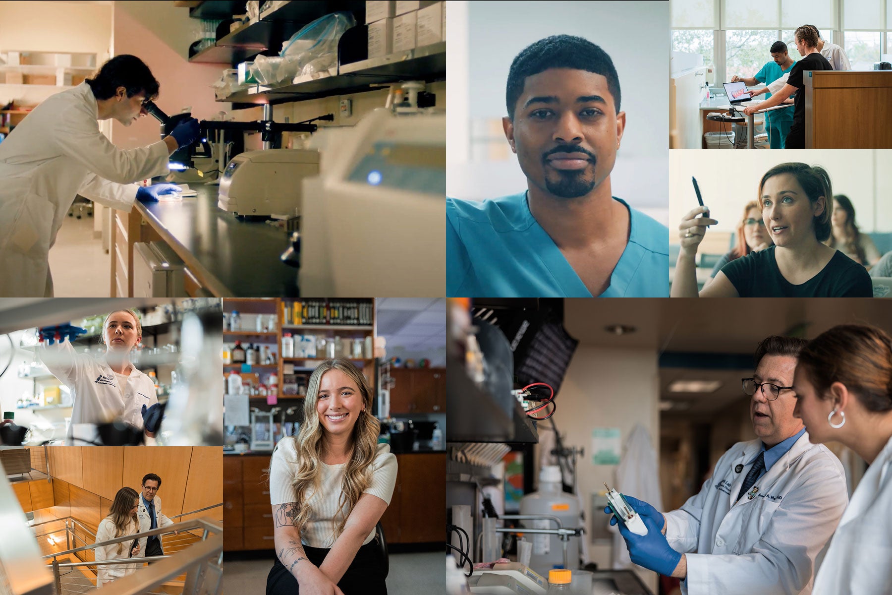 Image showcasing a creative design tile for the Medical University of South Carolina (MUSC), featuring students working in a lab setting, highlighting innovation and academic excellence.