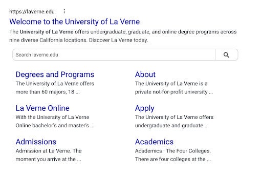 A university website homepage with links to degrees, admissions, online programs, applying, and academics.