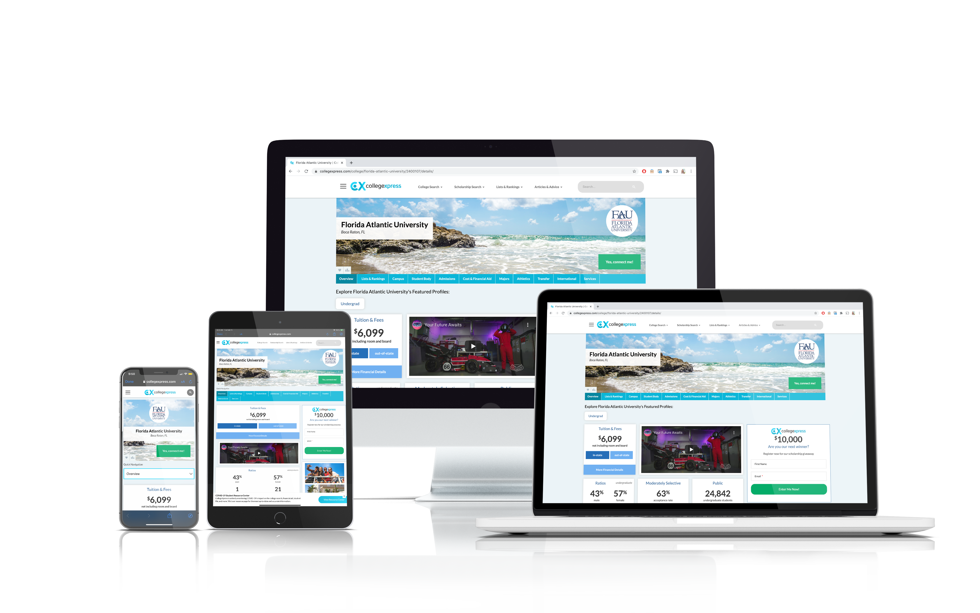 Florida Atlantic University's CollegeXpress dashboard shown on multiple devices