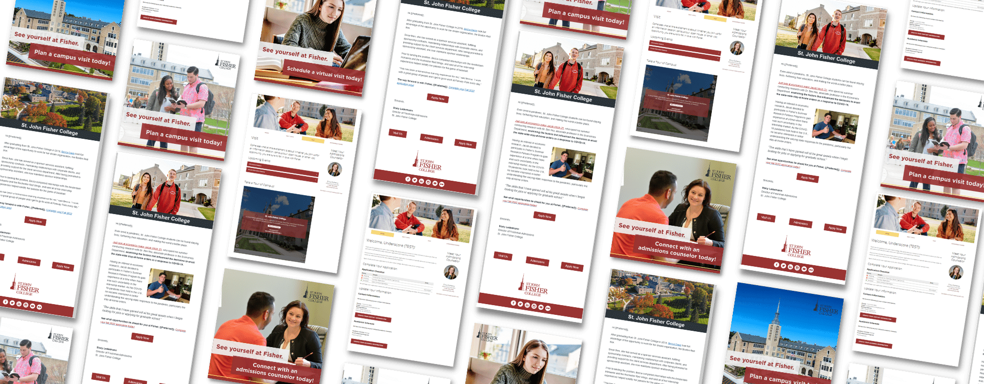 Image showcasing a header for the St. John Fisher College case study, featuring branded visuals, clean typography, and a focus on successful outcomes in higher education marketing.