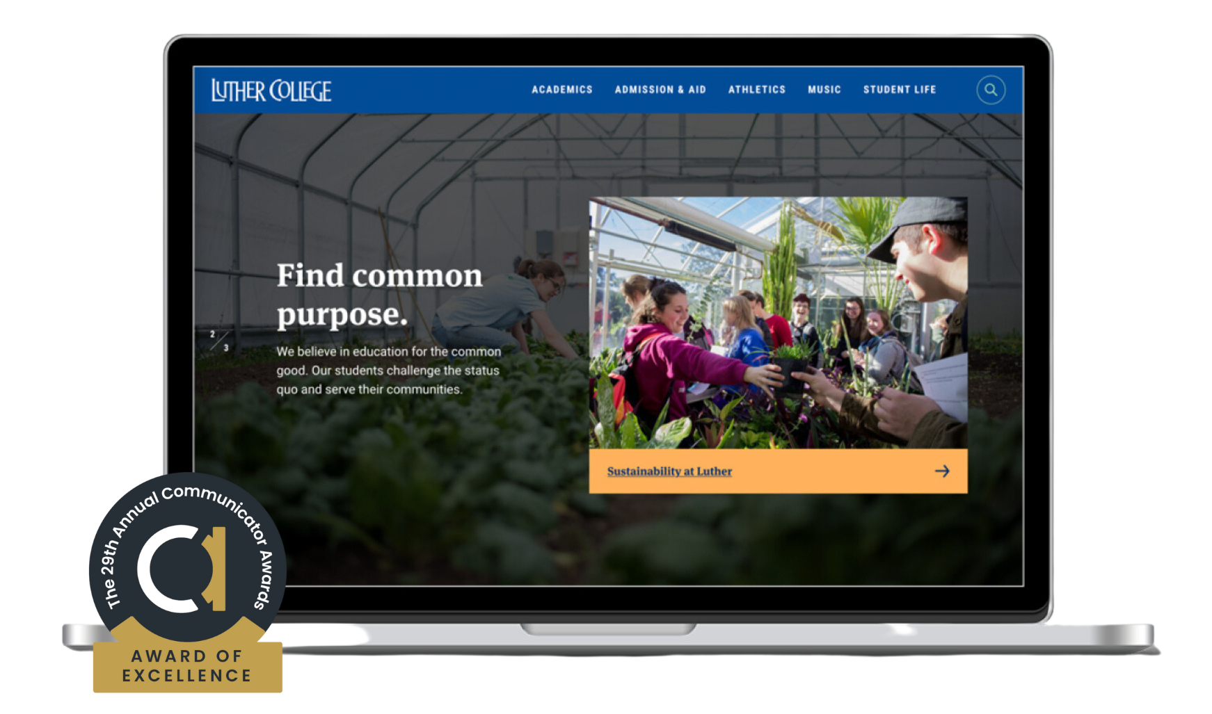Luther College's website, designed and developed by Carnegie, wins Award of Excellence at 2023 Communicator Awards.