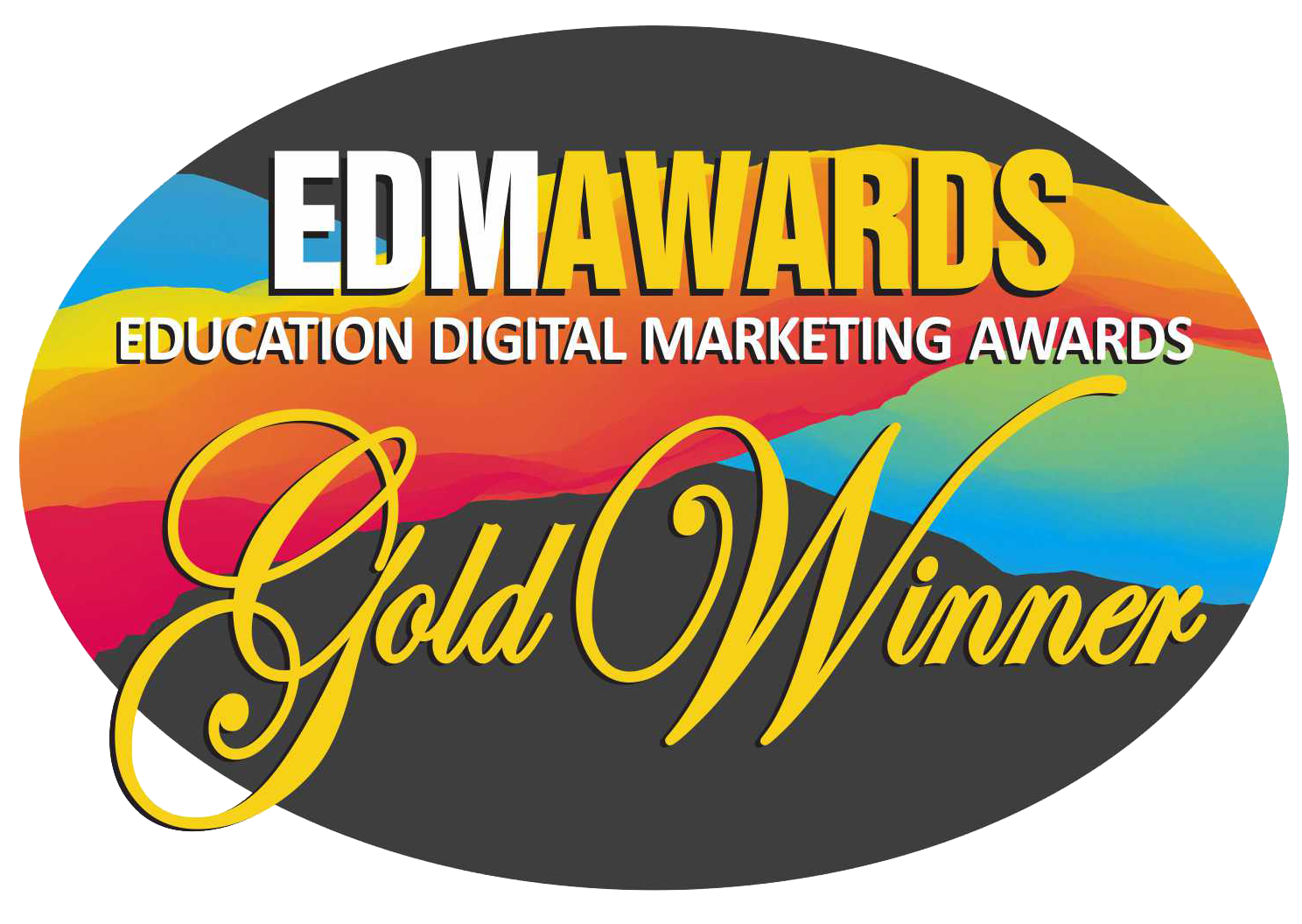 EDM Awards Gold Winner logo with colorful background and bold yellow and white text.