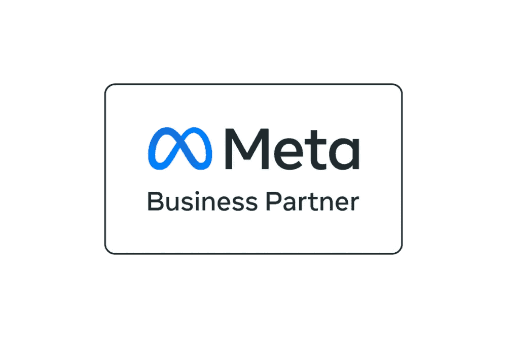 Meta Business Partner logo with blue Meta symbol and text on a white background, ideal for a higher education digital marketing agency.