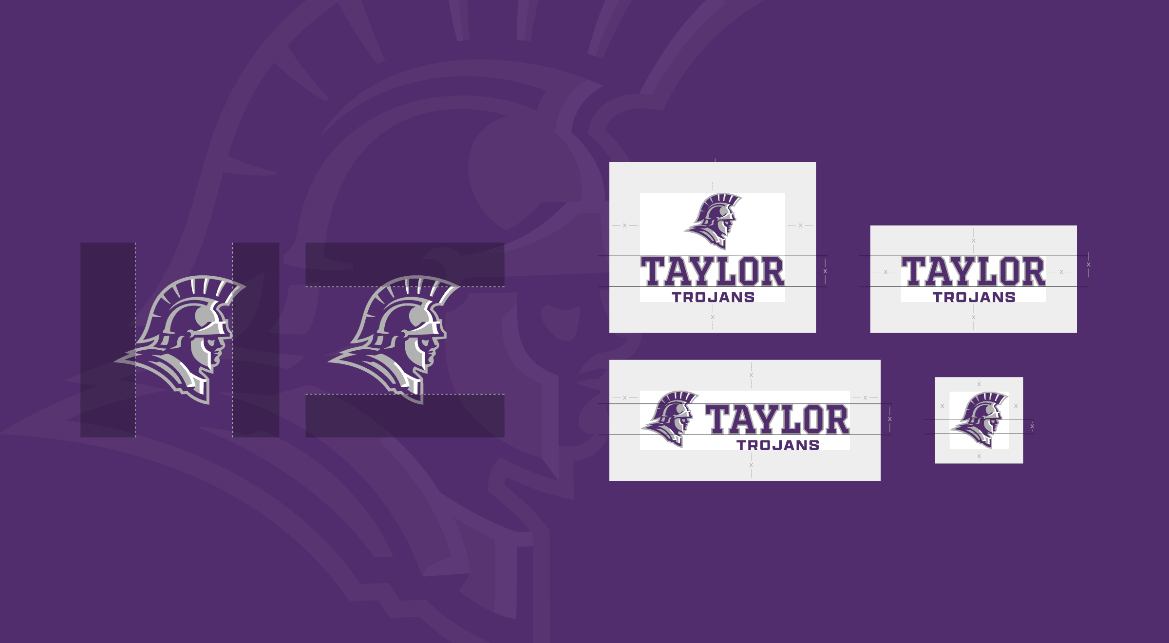 Purple graphic with Trojan helmet logos and "TAYLOR TROJANS" text on white and purple backgrounds.